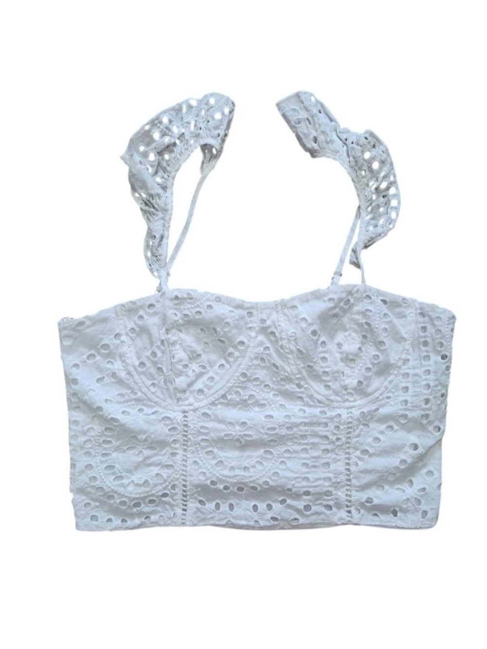 Kirious Eyelet Crop Top White Adjustable Straps Zip Back Size S